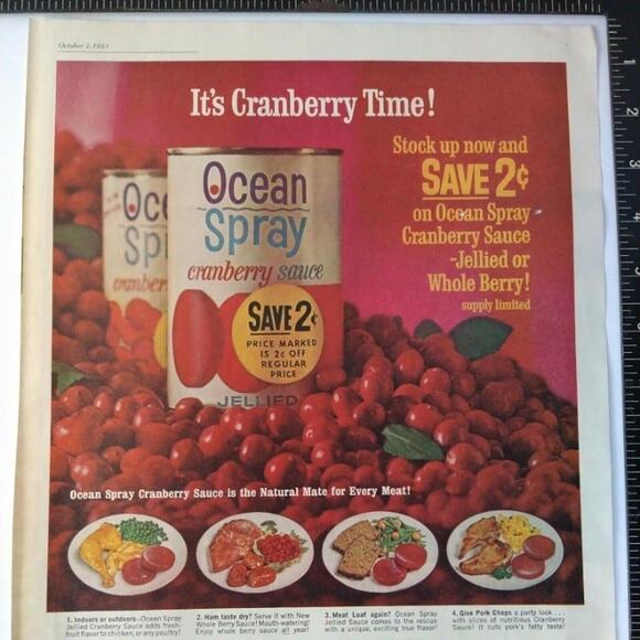 1961 Ocean Spray Cranberry Sauce Can "Cranberry‎ Time!" 10x13 Vtg 60s PRINT AD - Picture 9 of 10